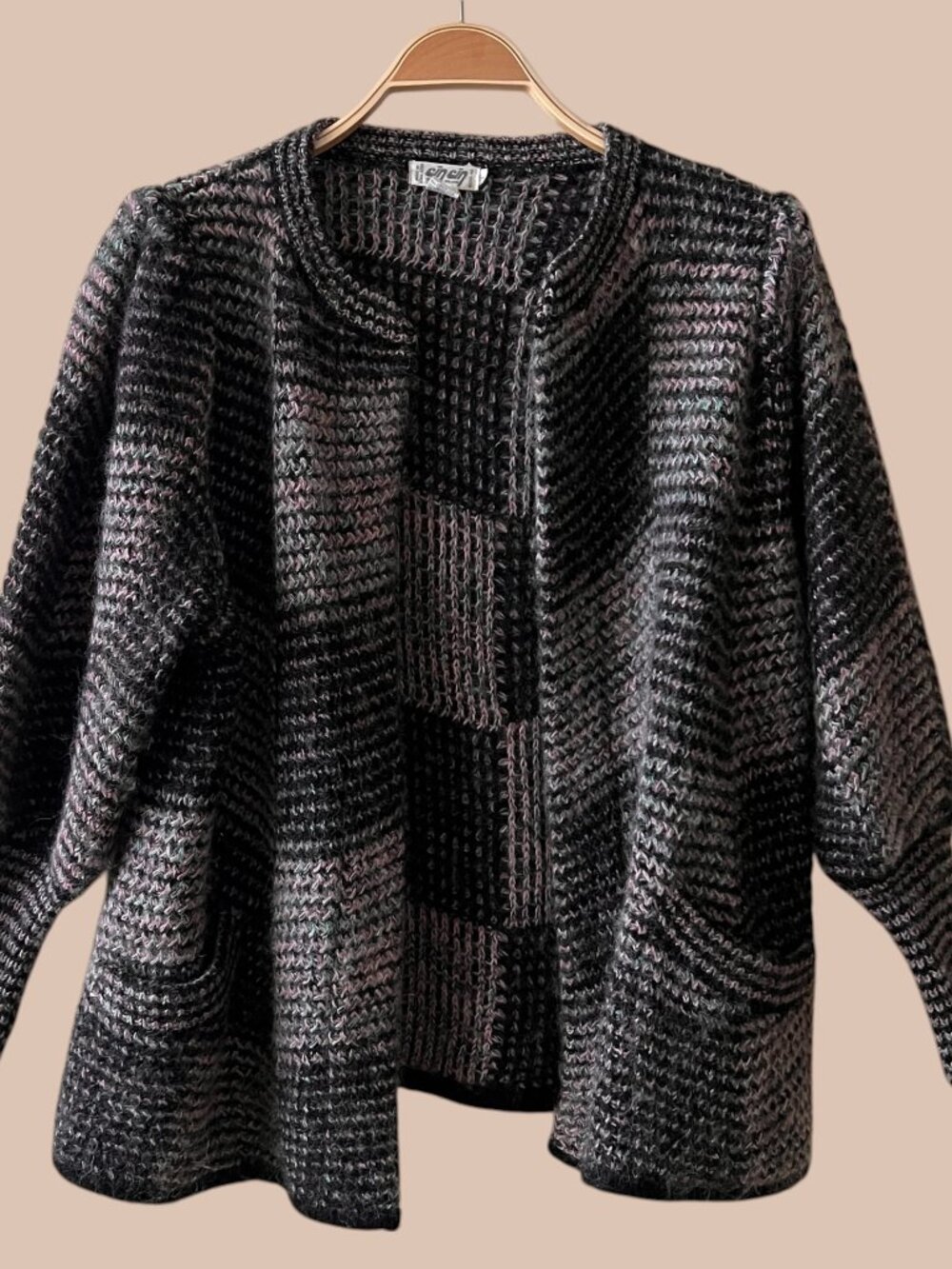 Vintage Silk Mohair Patwork Open Cardigan Sweater with Pockets